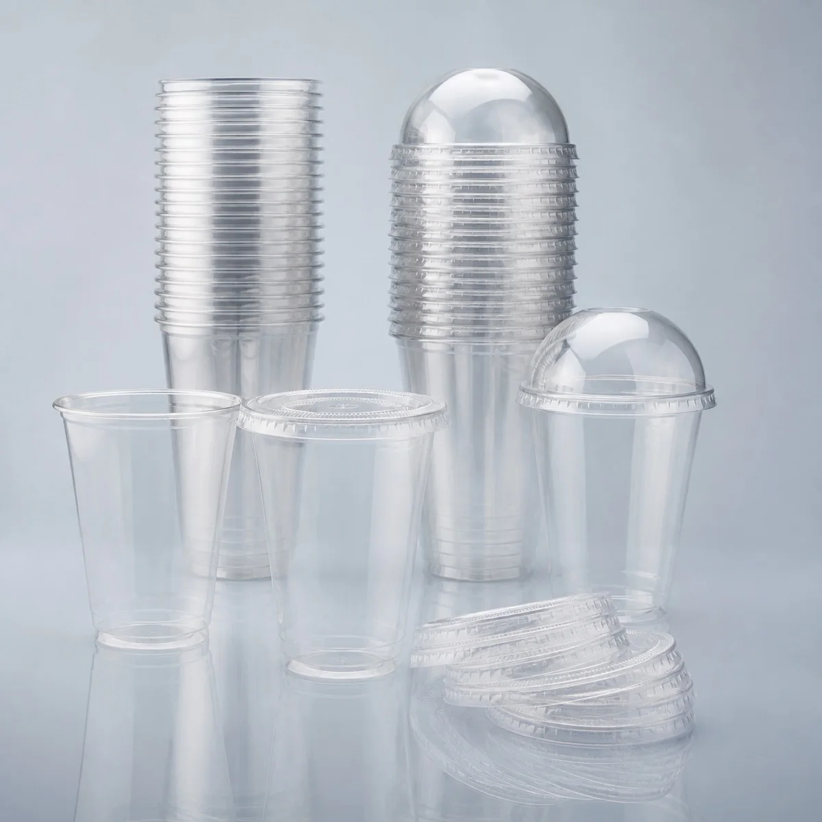 Clear disposable cups and lids